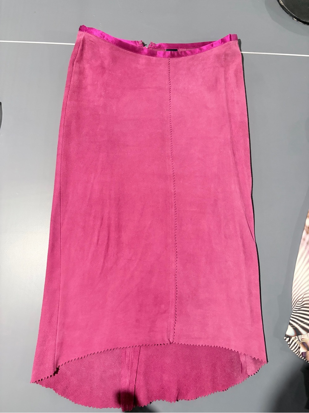 Vintage 90s William B Hot Pink Faux Suede Asymmetrical Midi Skirt
